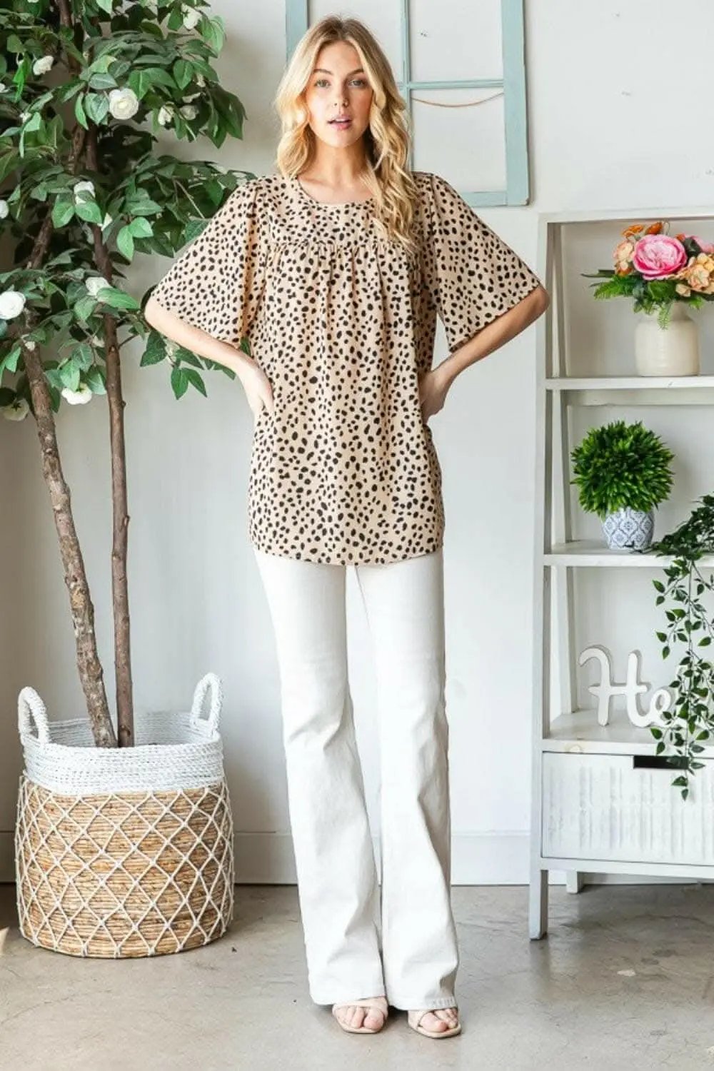 Heimish Full Size Animal Print Flutter Sleeve Blouse - Love Salve